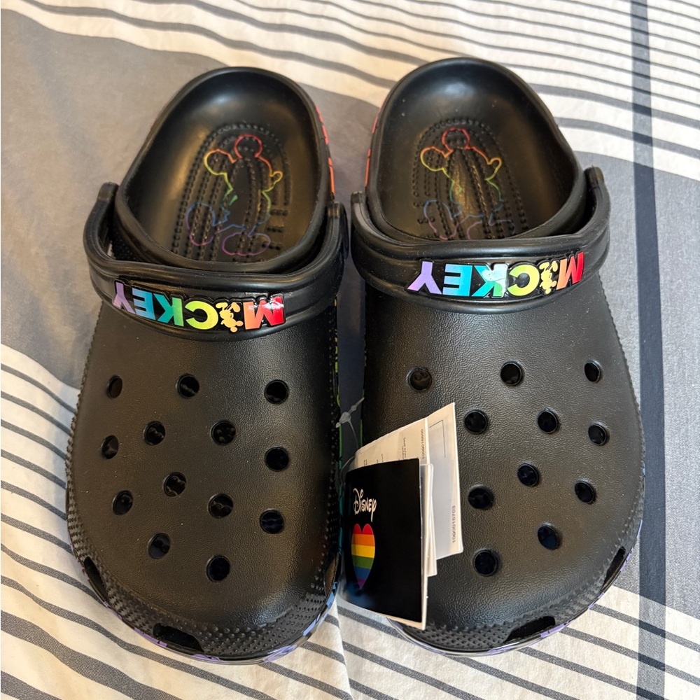 Crocs Black Clogs with Rainbow Soles